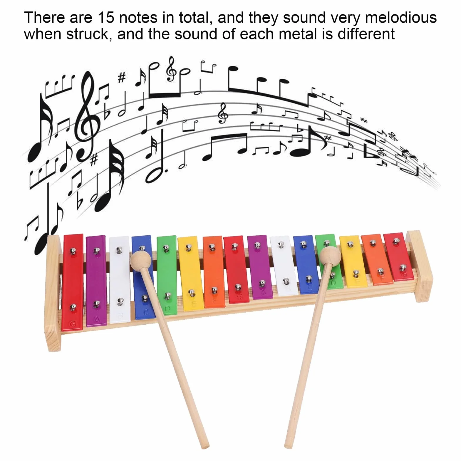 VGEBY 15 nut ksylofon, 15 kluczowych notatek ksylofonowych edukacyjnych glockenspiel instrument ksylofonowy z 2 młotkami dla dzieci