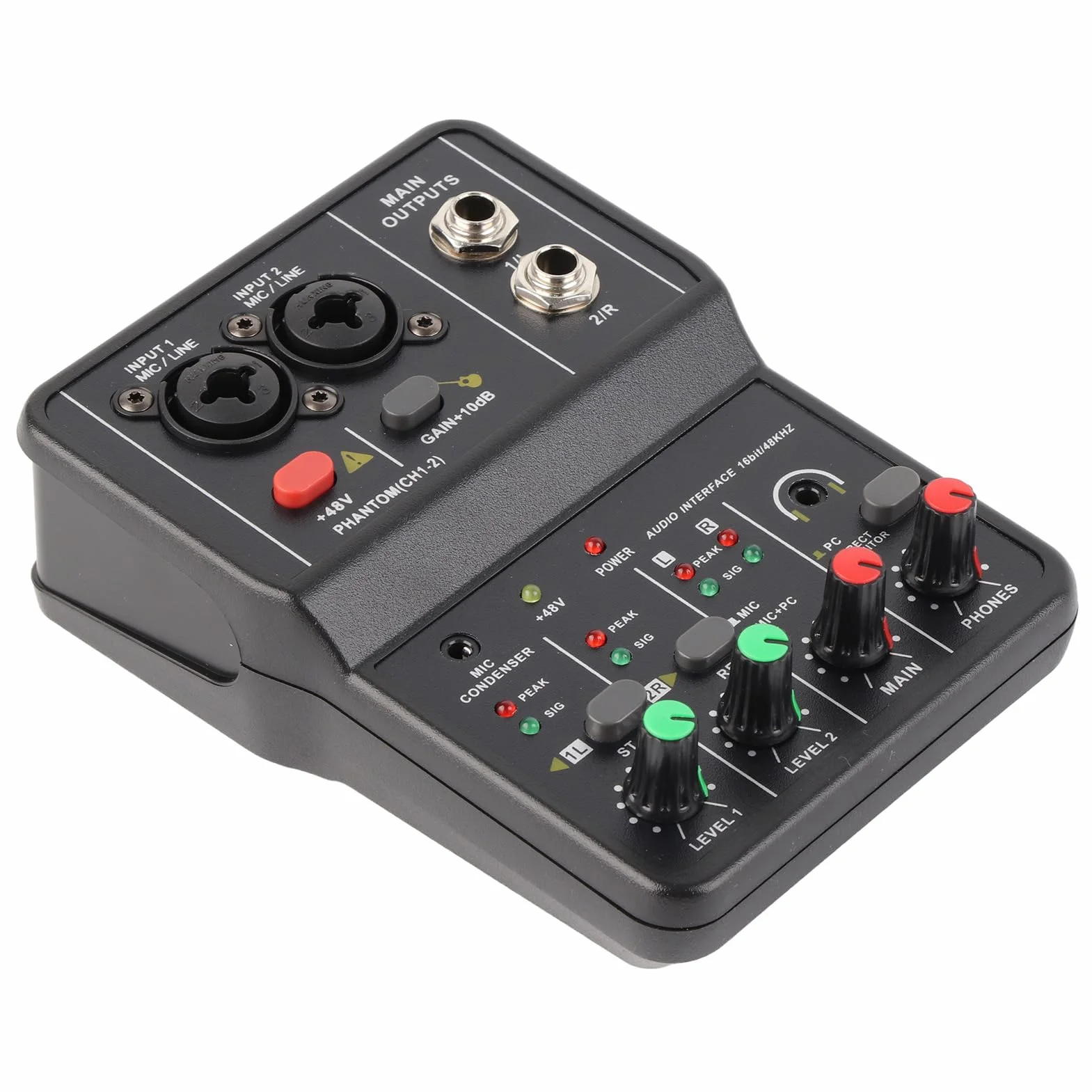 Mini Mikser Audio, 2-kanałowy Profesjonalny System Konsoli z Płytą Dźwiękową USB, Zakres Wzmocnienia 40 DB, Mini Mikser Zasilania 48 V do Transmisji na żywo, Karaoke i Nagrywania Stereo