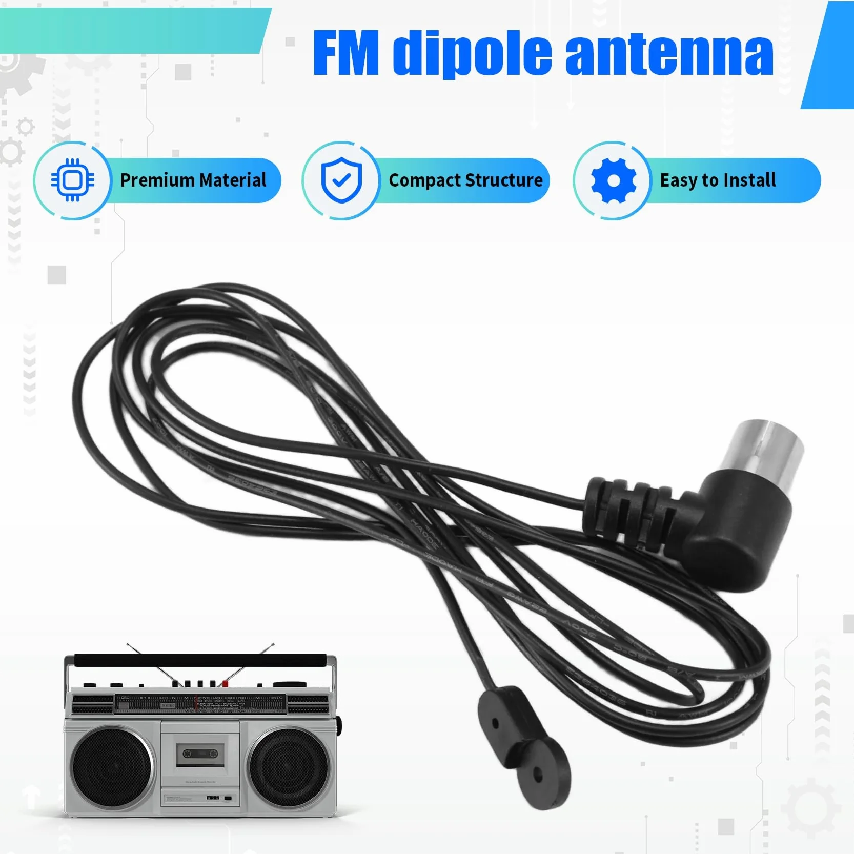Am/Fm Anteny Fm Antena dipolowa 75 Ohm Pal Złącze Radio Stereo Wewnątrz Do Odbiornika domowego Am/FM Anteny