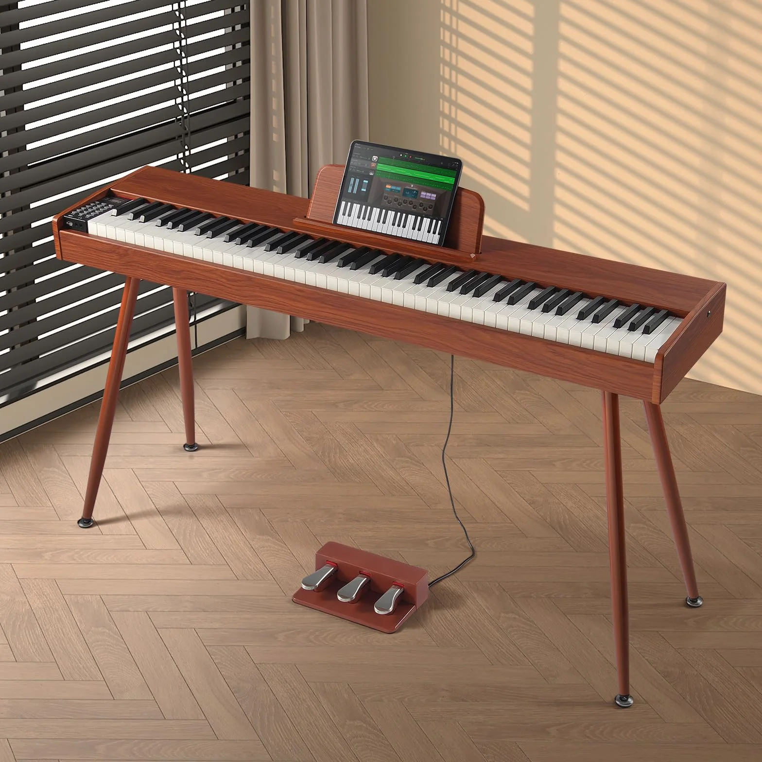 VEVOR Pianino cyfrowe, 88 przycisków, pianino elektryczne, podwójna klawiatura i głośnik, czworonożny stojak na fortepian ze słuchawkami, 200 dźwięków i rytmów, obsługuje Bluetooth/USB/MIDI, dla