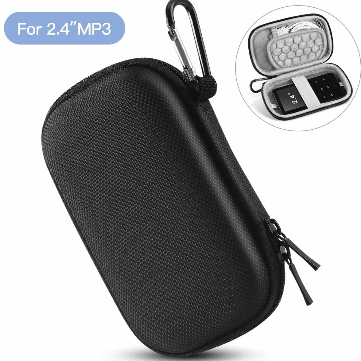 AGPTEK Twarde etui do przechowywania i ochrony Mp3(10cm)/słuchawki/klucz z podwójną siatką i podwójnym zamkiem błyskawicznym do A19/A17 MP3 (rozmiar : 13.2CMx7CMx3.8CM, kompatybilne z 2,4-calowym