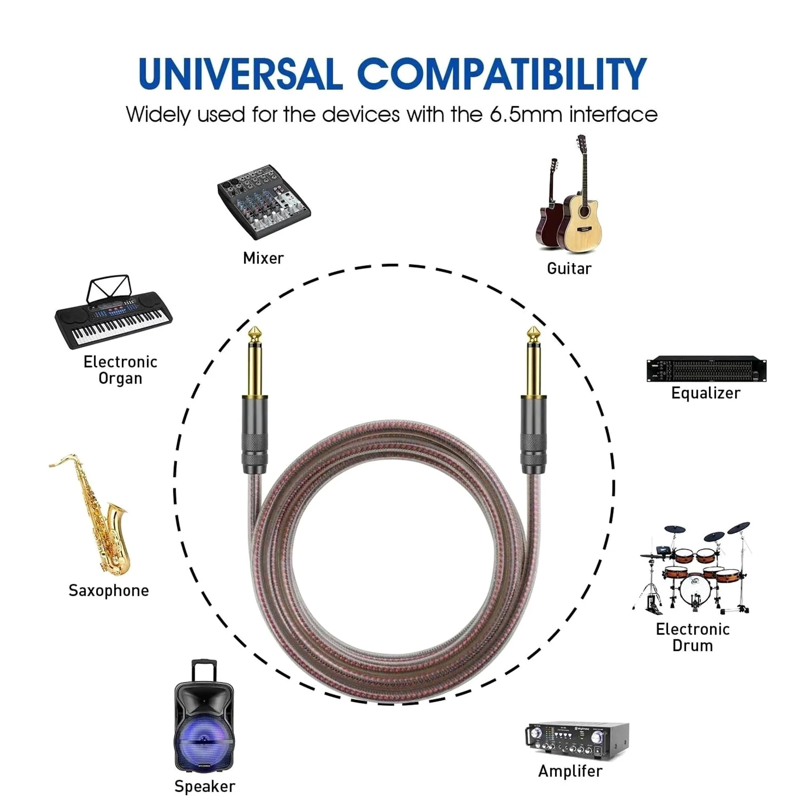 1/4 Cala 6,35 Mm Mono Jack TS Kabel Głośnikowy Do Gitary Elektroniczny Wzmacniacz Perkusyjny Kabel Miksera Audio Kabel do Instrumentów Gitarowych (Color : 10m)