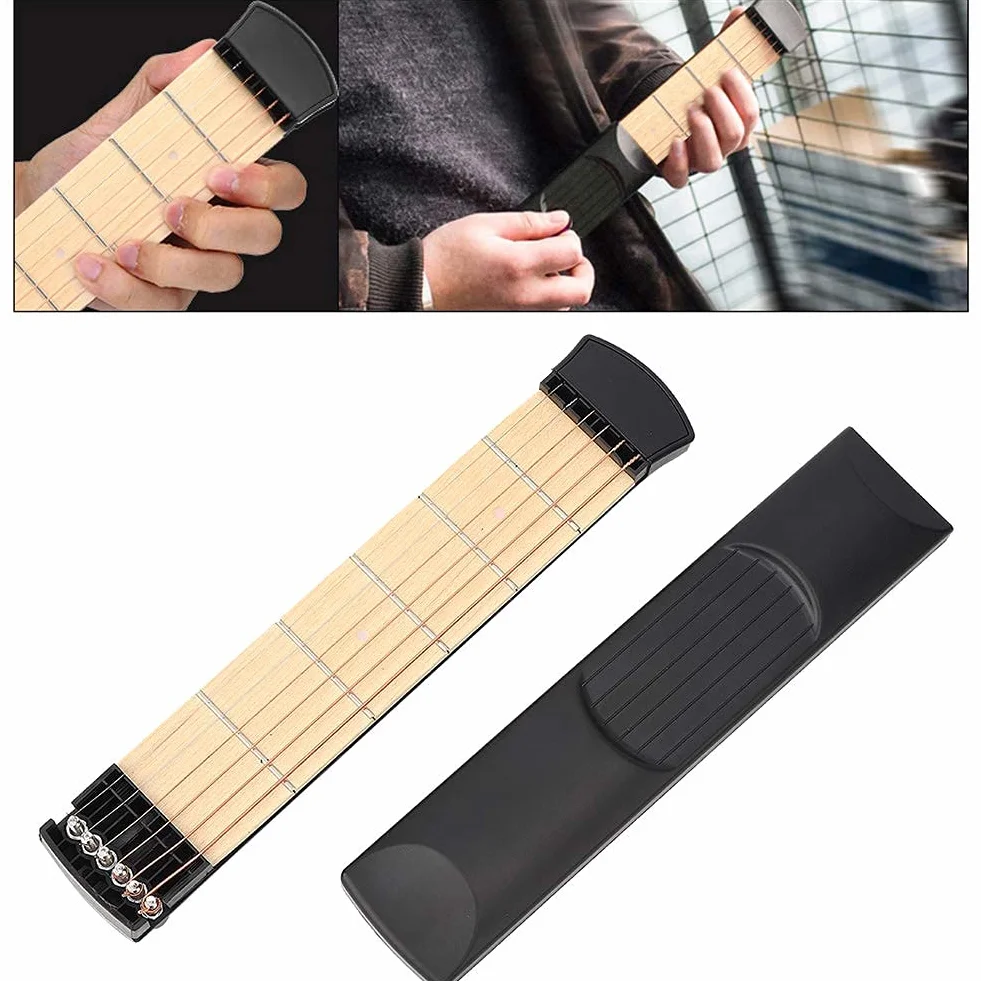Kieszonkowa Gitara Treningowa na Szyję Przenośna 6-progowa Kieszonkowa Gitara do ćwiczenia Akordów Narzędzie dla Początkujących Trenerów Akordów Palcowania