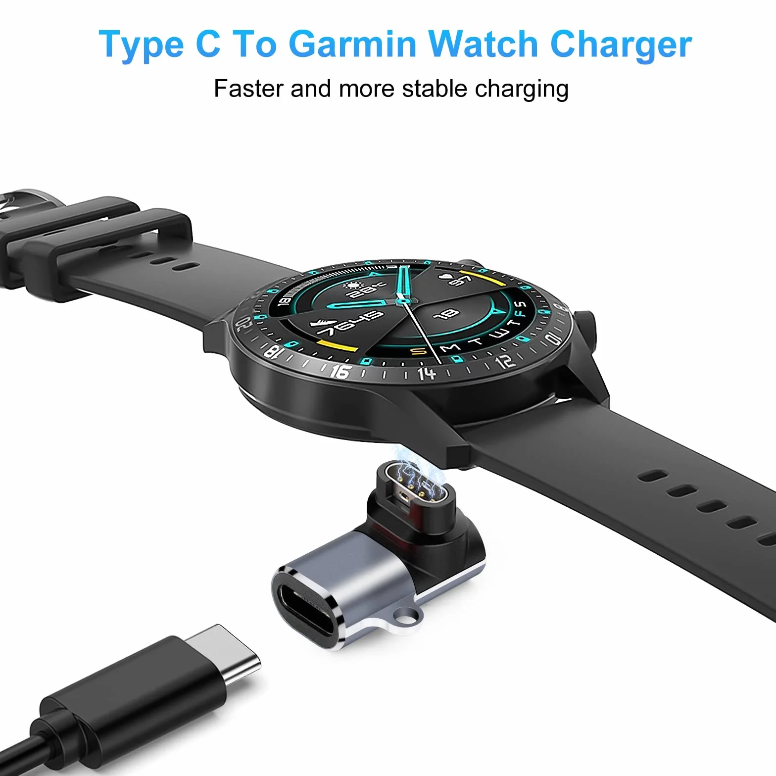 Adaptery ładowarki do zegarków (2 sztuki), adapter USB-C typu C żeński na męski, złącze ładowania z wtyczką przeciwpyłową, kompatybilne z Garmin Fenix 7/7S/7X/6/6X/6S i innymi