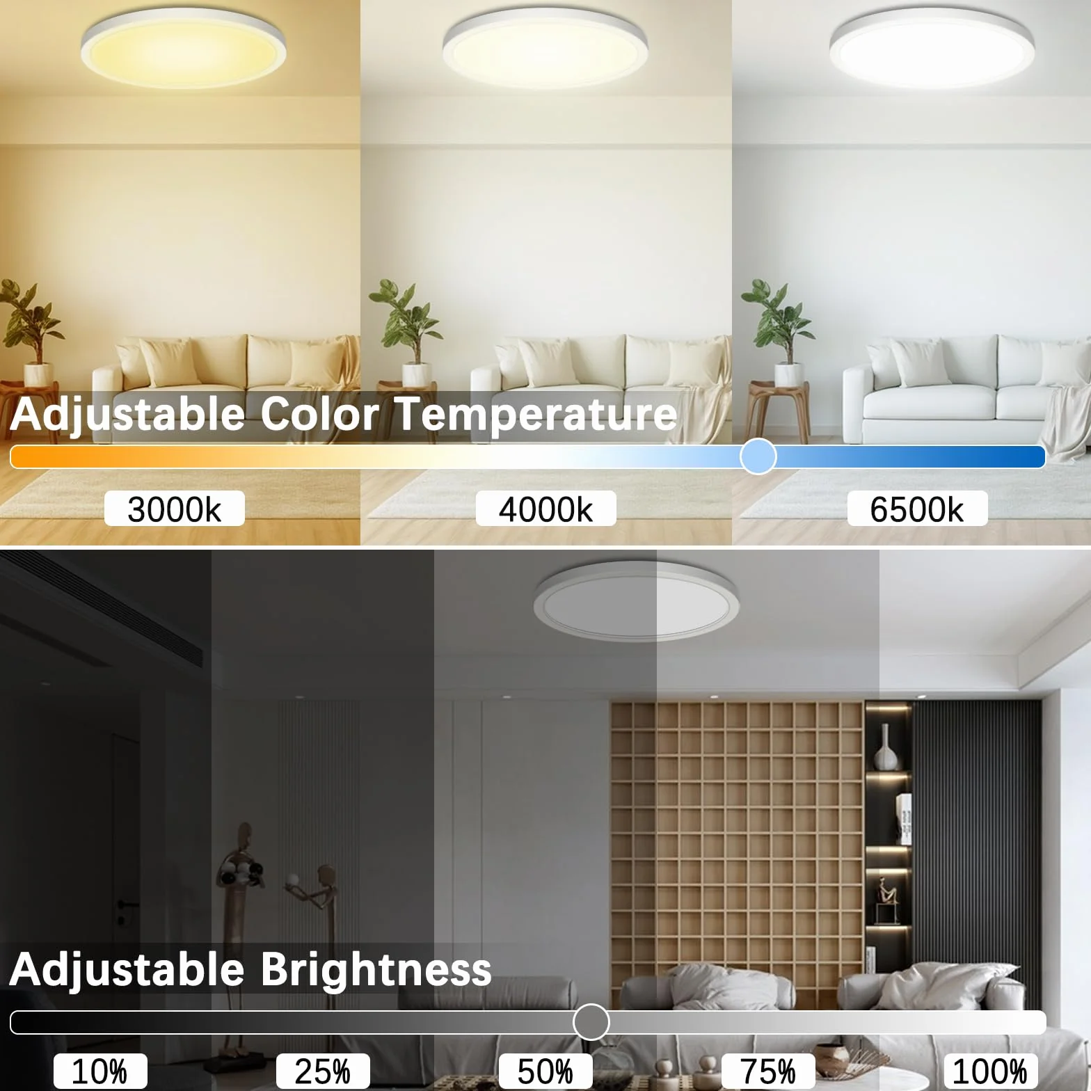 Ściemnialna lampa sufitowa LED, 25 W 3200 LM RGB z pilotem zdalnego sterowania, 1800 K ciepła lampka nocna, panel 3000 K-6500K ściemnialny IP54 wodoodporny do sypialni pokoju dziecięcego salonu