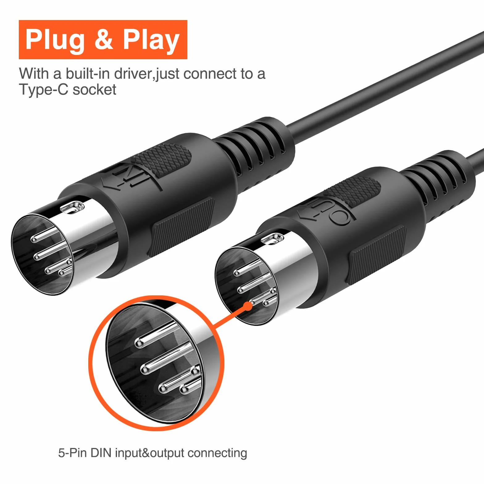 LEKATO Kabel MIDI Type-C, Adapter Typu C, Konwerter Do Kontrolera MIDI/Pianina Elektrycznego, 6,5FT (2 m)