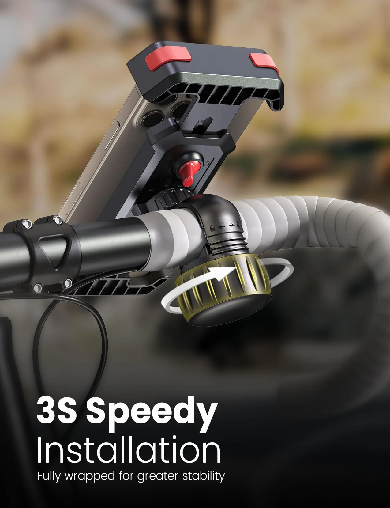 Pnitri Uchwyt na telefon komórkowy, uchwyt na telefon motocyklowy [szybka instalacja i blokada 1s] Uniwersalny uchwyt na telefon rowerowy do iPhone'a, Samsung, 4,5-7,2 cala