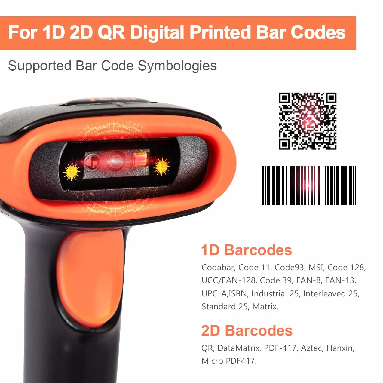 Tera Skaner kodów kreskowych 1D 2D QR 3 w 1 Wireless 2.4 GHz/Bluetooth/USB przewodowy czytnik kodów kreskowych ze stojakiem/uchwytem, HW0001