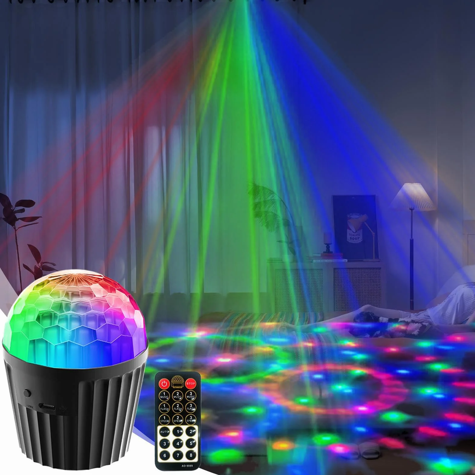 Remote Control Party Lights, Crystal Magic Ball Disco Lamp, Color-Changing Ambient Light, 2.24x3.94 inches Sound-Activated LED Lighting Device for Home Room Parties, Club Events