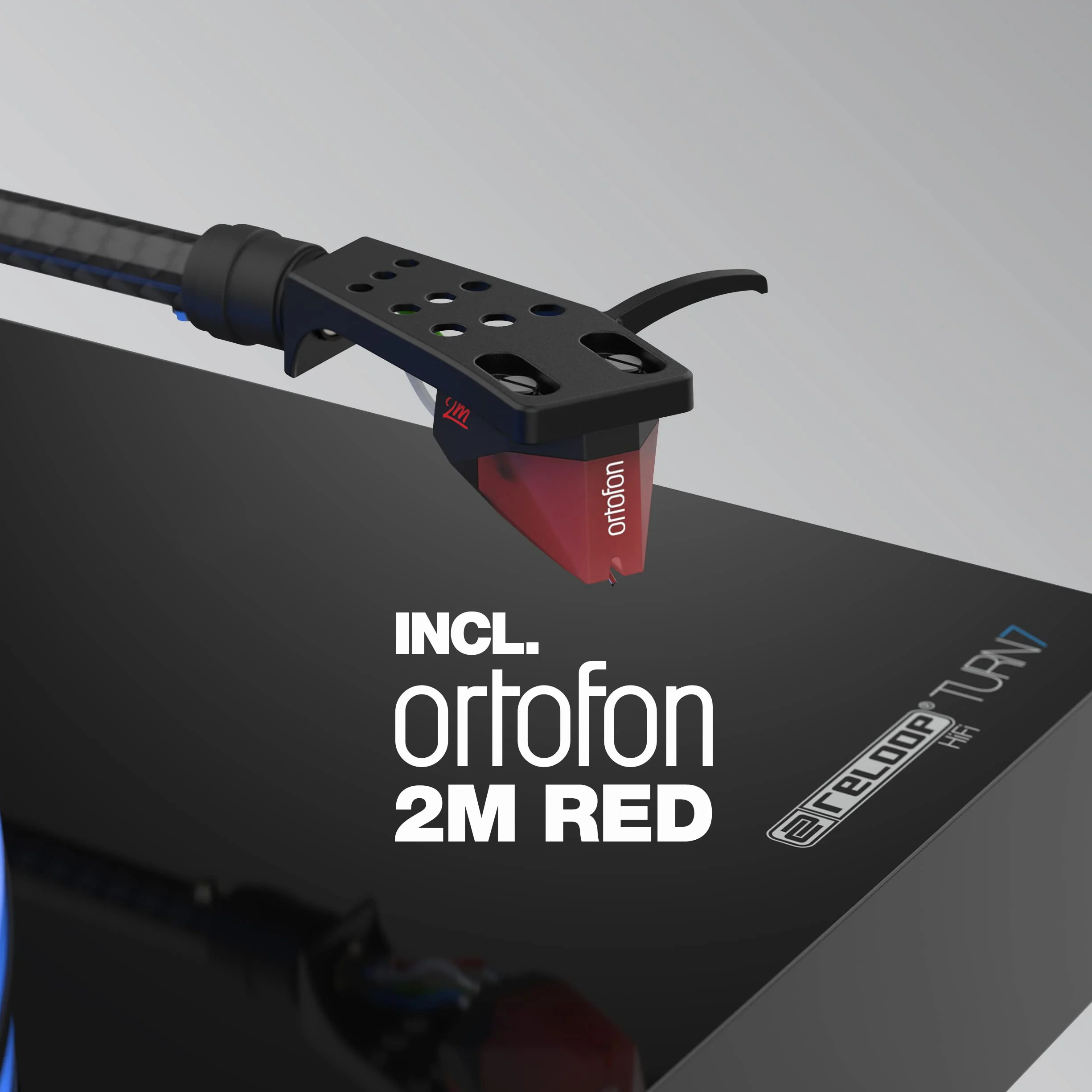 Reloop Turn 7 Gramofon HiFi napędzany paskiem Ortofon 2M Red akrylowy z podświetleniem LED silnik napędowy zewnętrzna prowadnica paska węglowe ramię tonowe
