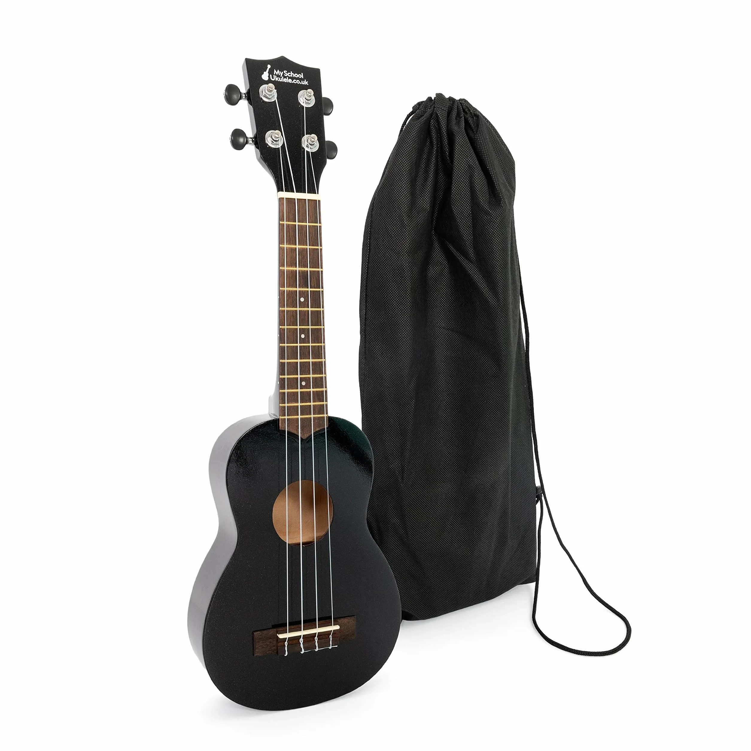 Ukulele sopranowe w kolorze czarnym z czarną torbą