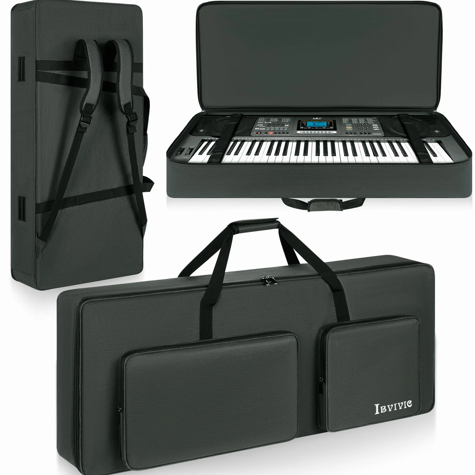 OUUTMEE torba na klawiaturę, dwie możliwości noszenia, torba na pianino keyboard, wodoodporna tkanina Oxford 600D, szary, 61 Tasche, Klasyczny