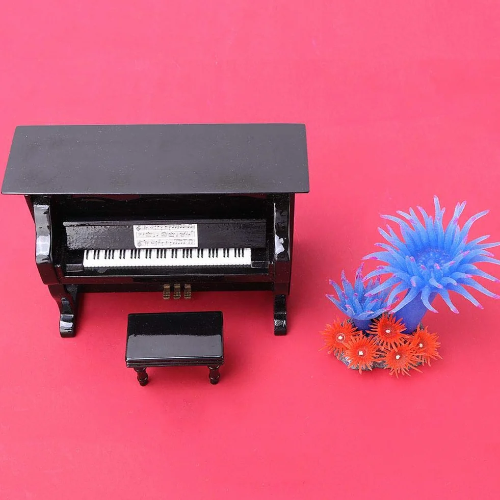 Mini pianino miniaturowe drewno pianino model z małym taboretem instrument muzyczny model muzyczny dekoracja domu ornamenty