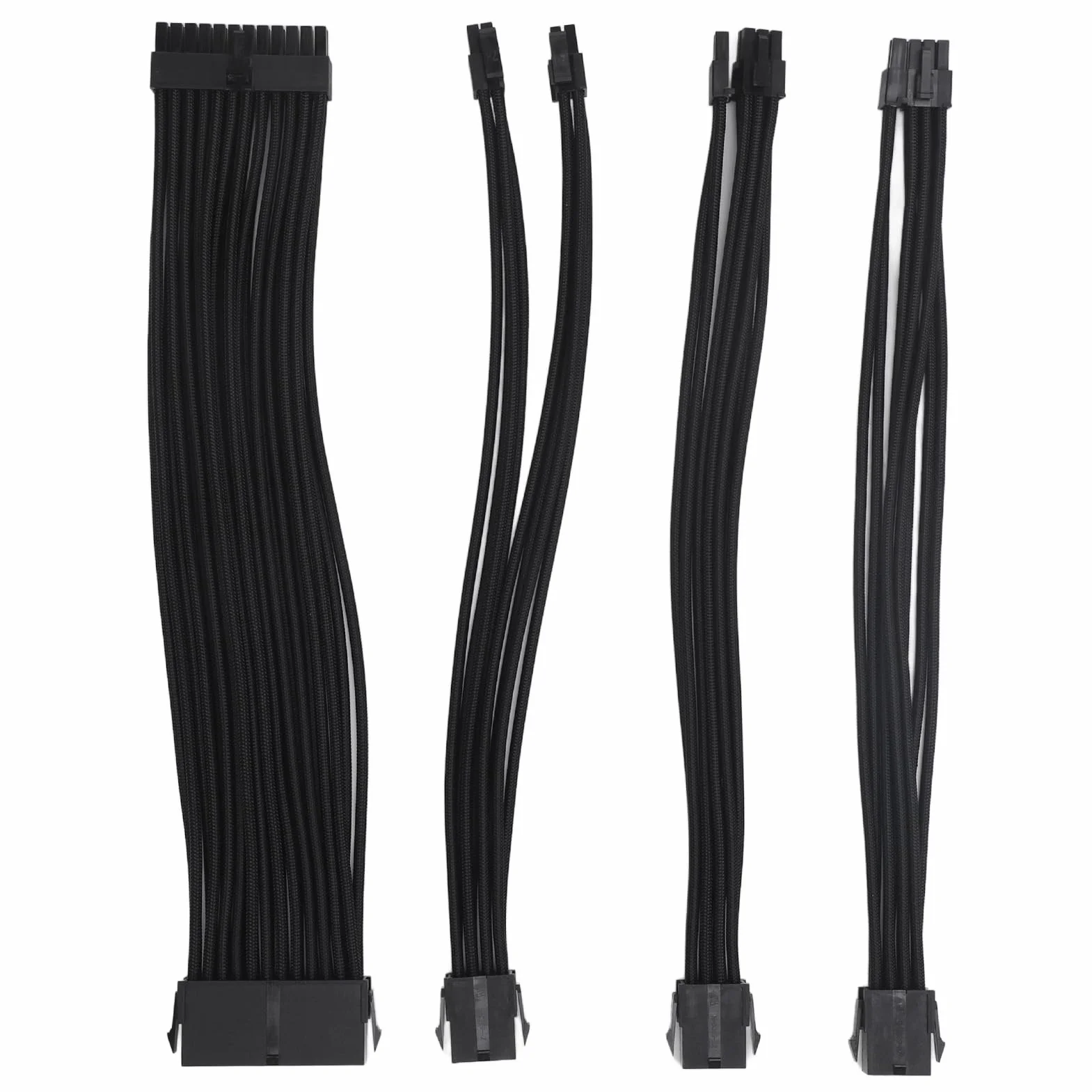 Asixxsix Zestaw Przedłużacza Kabla PSU z Grzebieniem Kablowym, Przedłużacze Kabla PSU 18AWG, 24-pinowe Złącze ATX 4+4Pin CPU w Nylonowej Osłonie 30cm, 6+2Pin PCIE GPU Przedłużacz Zasilania (BLACK)