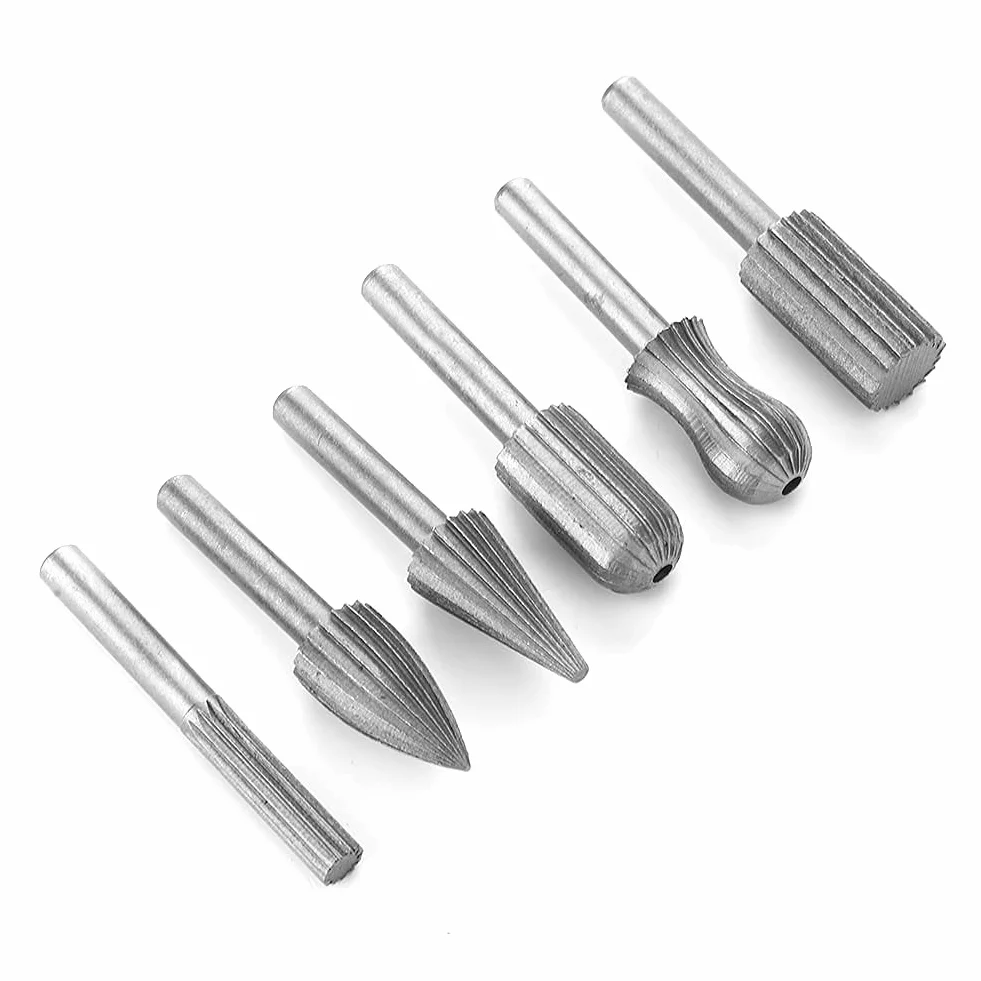 Frez ze stali wolframowej, 6 sztuk Zestaw frezów z węglika spiekanego obrotowy frez z węglika wolframu, pilnik do drewna, 6 mm, polerowanie metalu, narzędzie do wiercenia