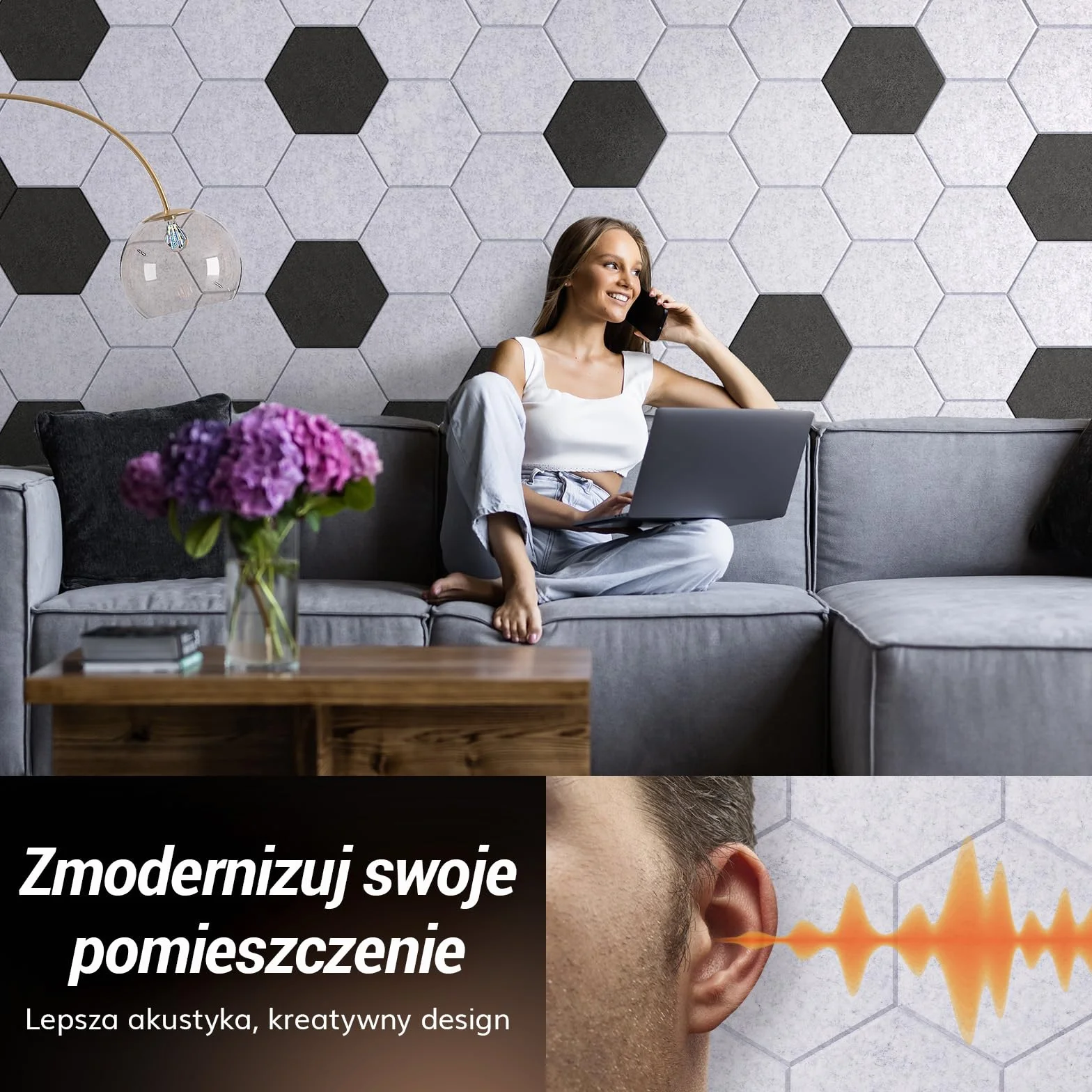 TONOR 12-pak Panele Akustyczne Samoprzylepne, 30×26×1 cm Panel Akustyczny Ścienny, Pianka Akustyczna Wysokiej Gęstości do Studia/Biura/Sypialni/Salonu, Czarny & Jasnoszary