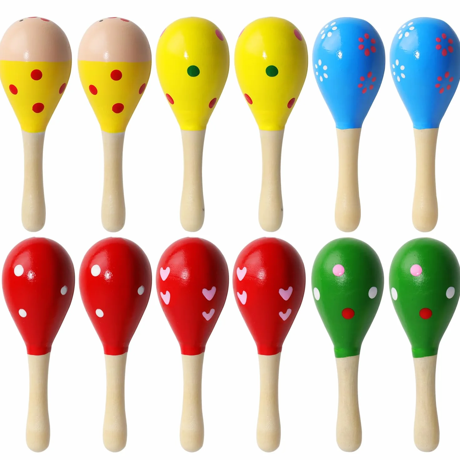12 sztuk mini drewniane marakasy, drewniane marakasy, 12 cm, grzechotka z drewna, dla dzieci, na imprezy i do szkoły