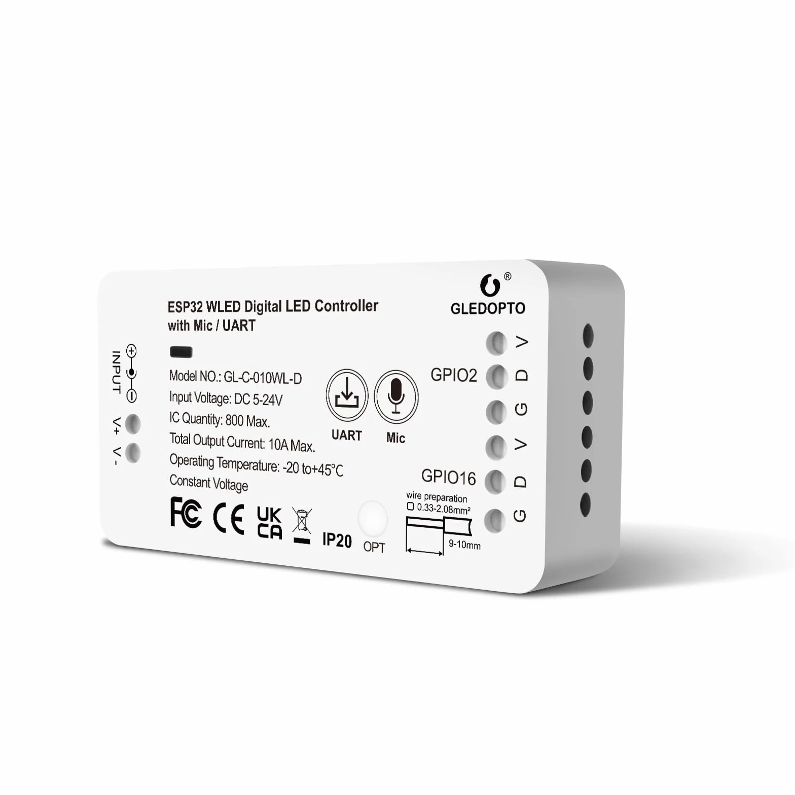 GLEDOPTO ESP32 WLED Kontroler cyfrowy LED Strip Light Controller z funkcją MIC UART Pobierz DC5-24V DIY efekt świetlny 100 + wsparcie WS2811, SK6812, SM16703P, WS2812B Adressabel Listwy świetlne