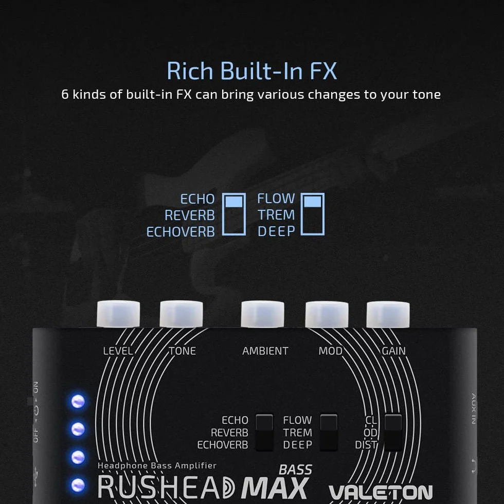 Valeton Rushead Max Bass wzmacniacz słuchawkowy wiele efektów ładowanie USB przenośny kieszonkowy podręczny sypialnia wtyczka mini wzmacniacz treningowy
