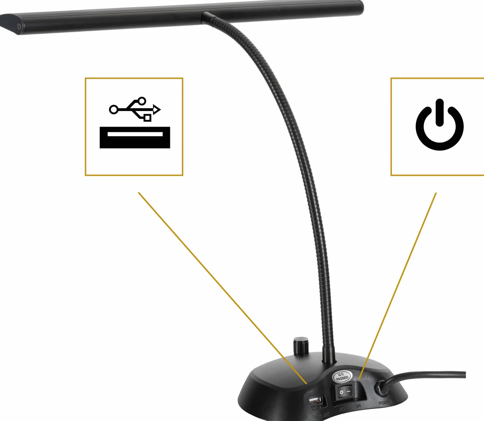 Classic Cantabile lampa fortepianowa LED 36 diod 38 cm USB czarna