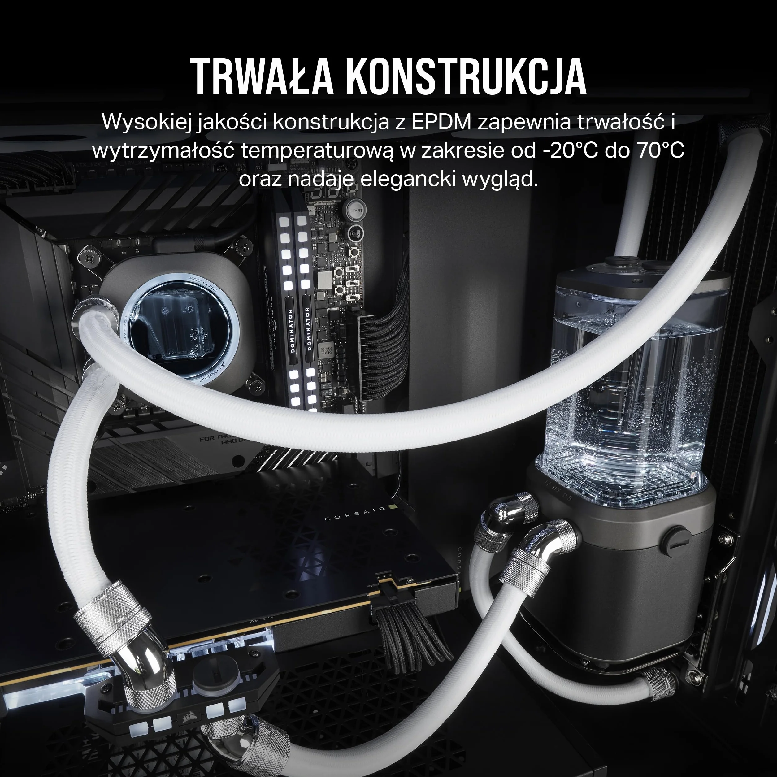 CORSAIR Hydro X Series XT Softline Wąż pokryty siatką - Łatwe przycinanie - Trwała guma EPDM - Biały