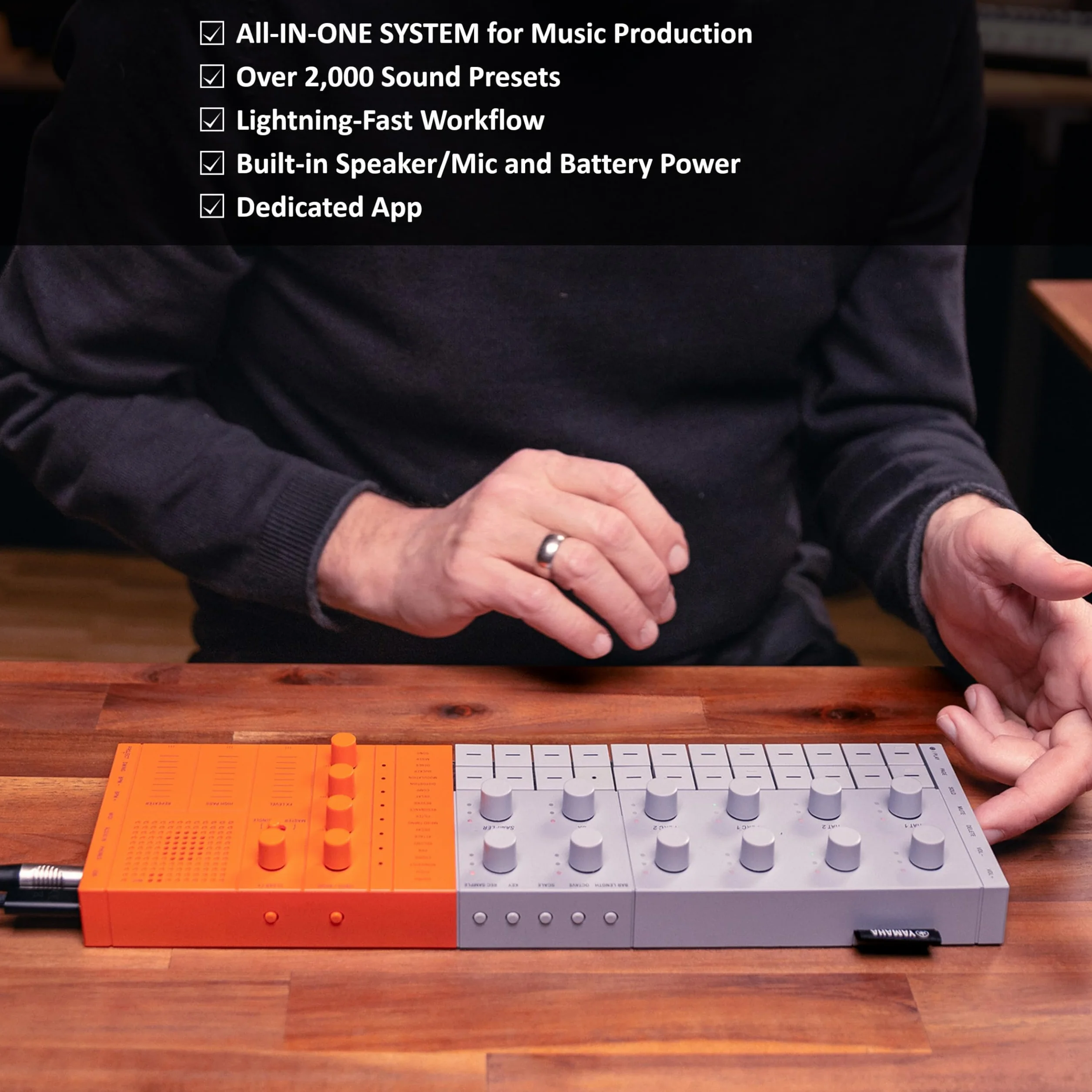 Yamaha SEQTRAK Mobile Music Ideastation – All-in-One Music Production Studio with Dual Sound Engines, Onboard Sampling, Built-In Speaker, and Rechargeable Battery – Orange