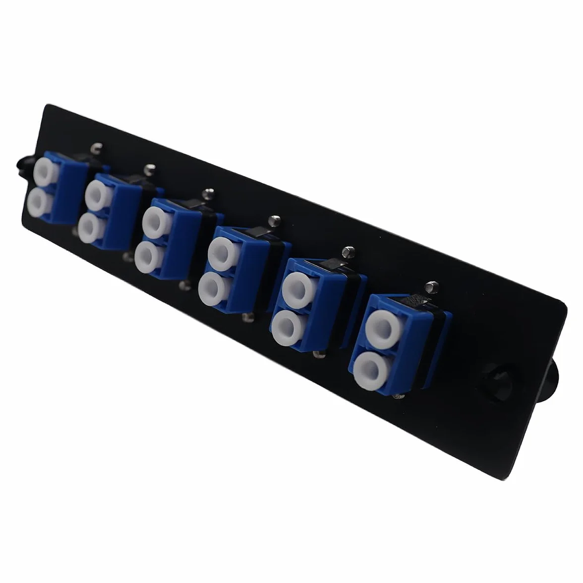 6 adapterów Duplex LCD, panel krosowy LGX-Footprint, wyposażony w 12 złączy z włókna szklanego, obudowa sprzęgła, niebieski adapter LC-UPC