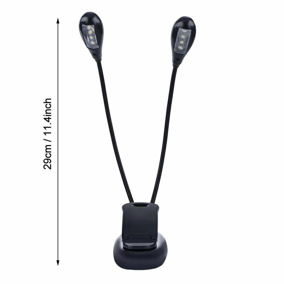 Clip on Lampka do czytania, Clip On Stojak na nuty Czytanie książek Mini podwójne regulowane ramiona Światło Lampa LED Akumulatorowa Elastyczna lampka LED do pielęgnacji oczu Idealny zamiennik dla robaków książkowych, dzieci i odtwarzaczy muzycznych