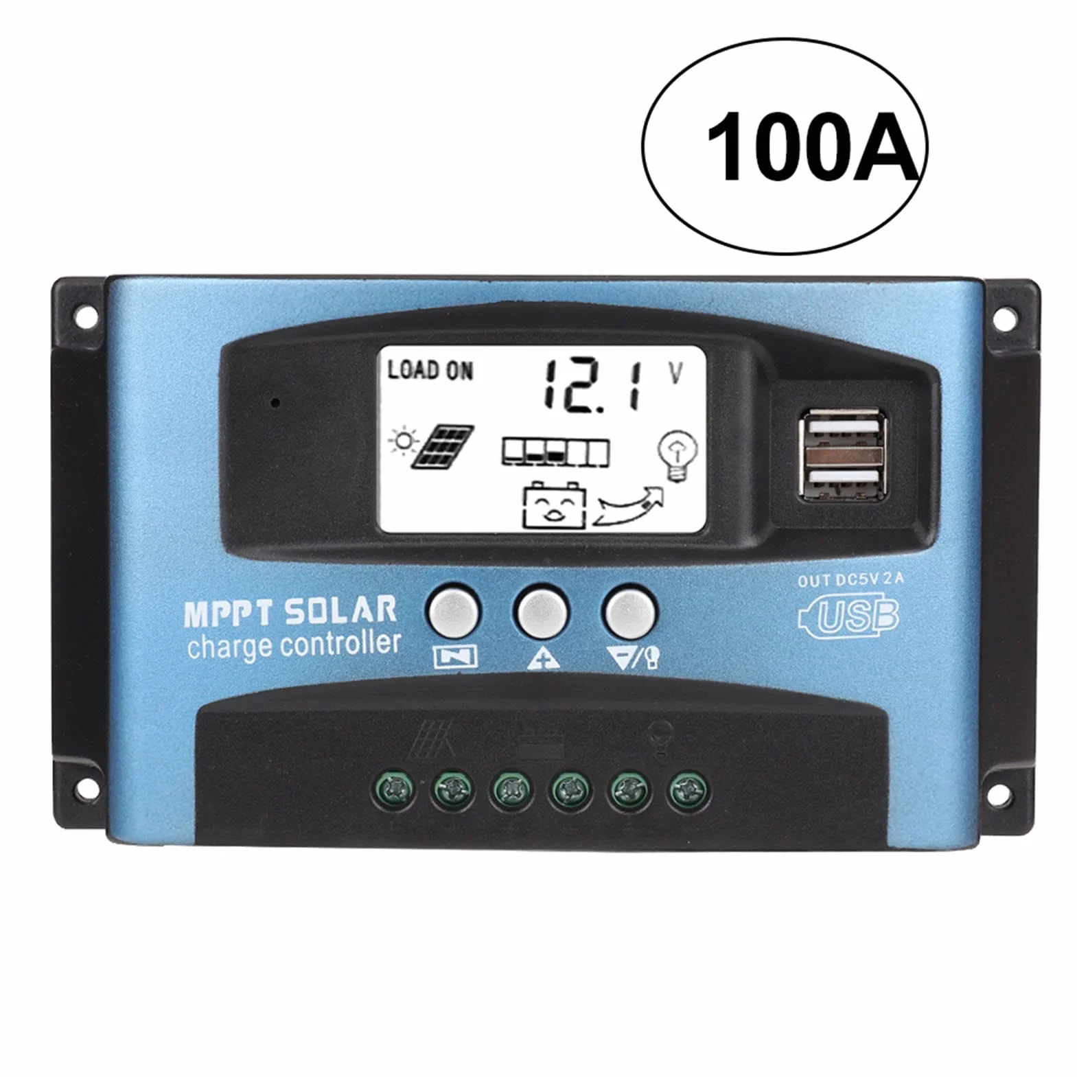 Kontroler ładowania słonecznego, MPPT 40/50/60/100A Kontroler ładowania słonecznego Podwójny wyświetlacz LCD USB 12 V 24V (100A)