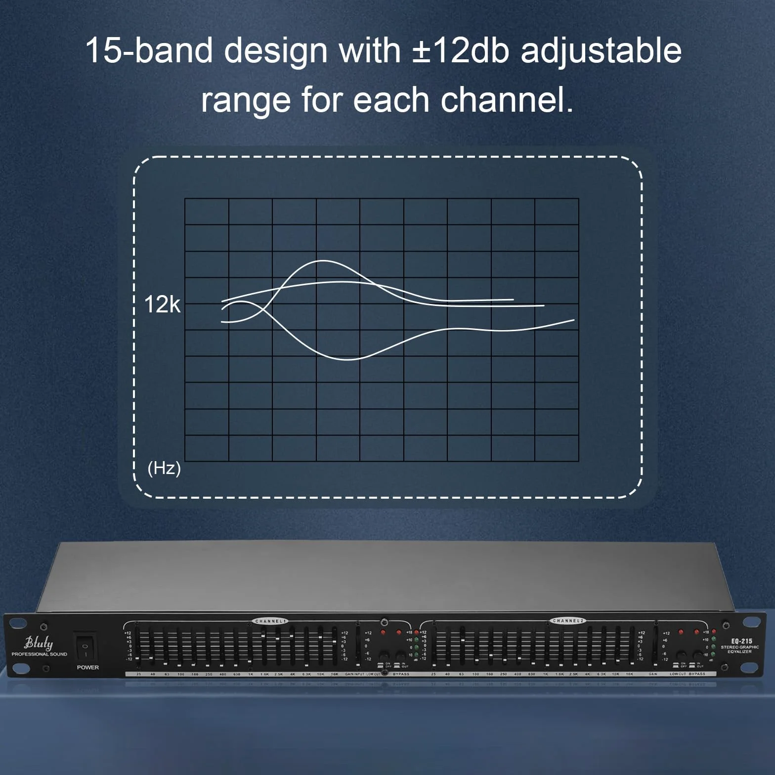 Btuty Eq-215 15-pasmowy dwukanałowy korektor graficzny 1u 2-kanałowy korektor graficzny stereo z mocowaniem do stojaka