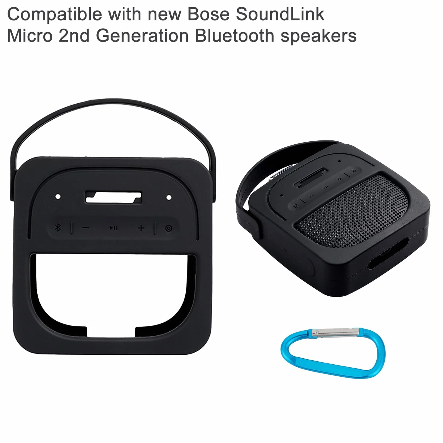 Silikonowe Etui Ochronne do Bose SoundLink Micro 2. Generacji Głośnika Bluetooth, Przenośne Okładka z Uchwytem i Karabińczykiem, Samo Etui (Czarne)