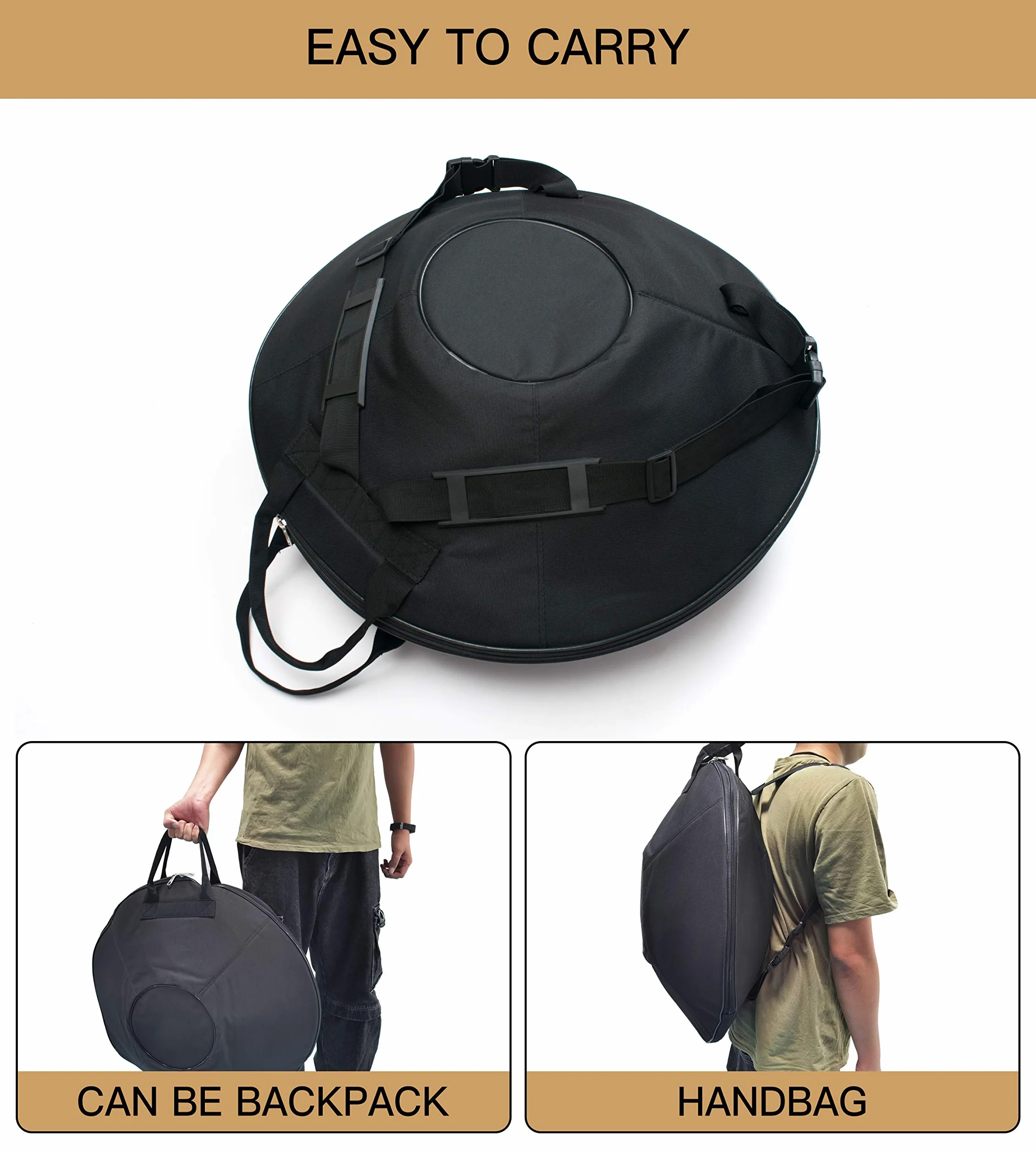Handpan bęben, 56 cm D moll 10-nutowy 432 Hz złote bębny ręczne z akcesoriami