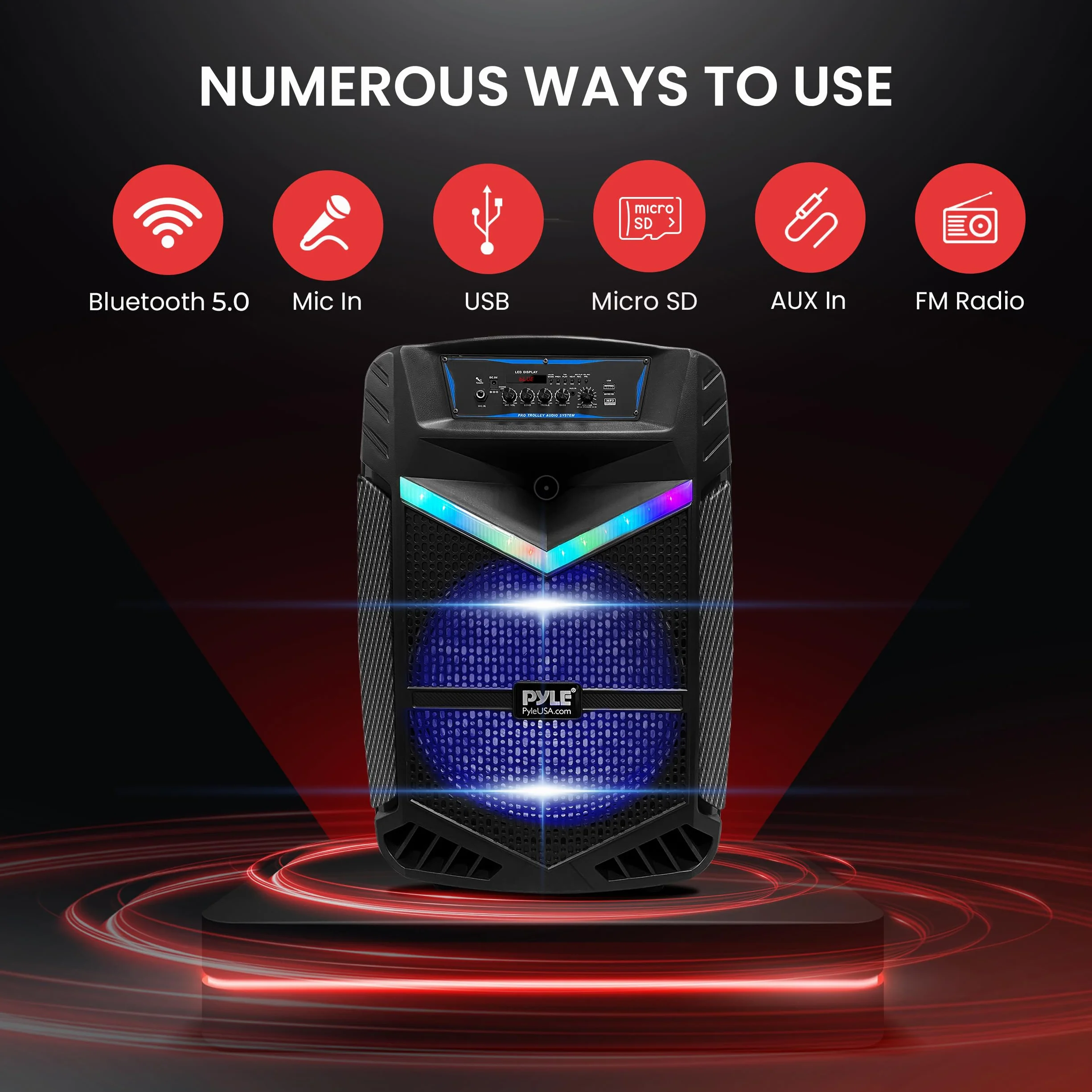 Pyle Przenośny system głośników PA Bluetooth – 1200 W, przenośny głośnik Bluetooth, system PA z subwooferem 15", 1" Tweeter, mikrofon z funkcją nagrywania na imprezie, z radiem USB/SD