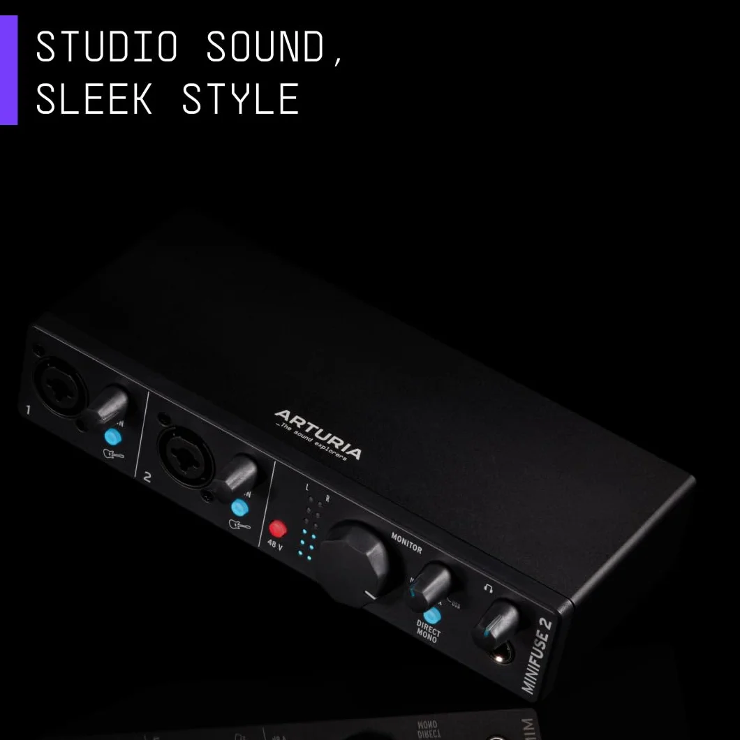 Arturia - MiniFuse 2 - Kompaktowy interfejs audio USB Studio jakości do produkcji, podcastingu, gitary, dostarczany z zestawem kreatywnego oprogramowania - czarny