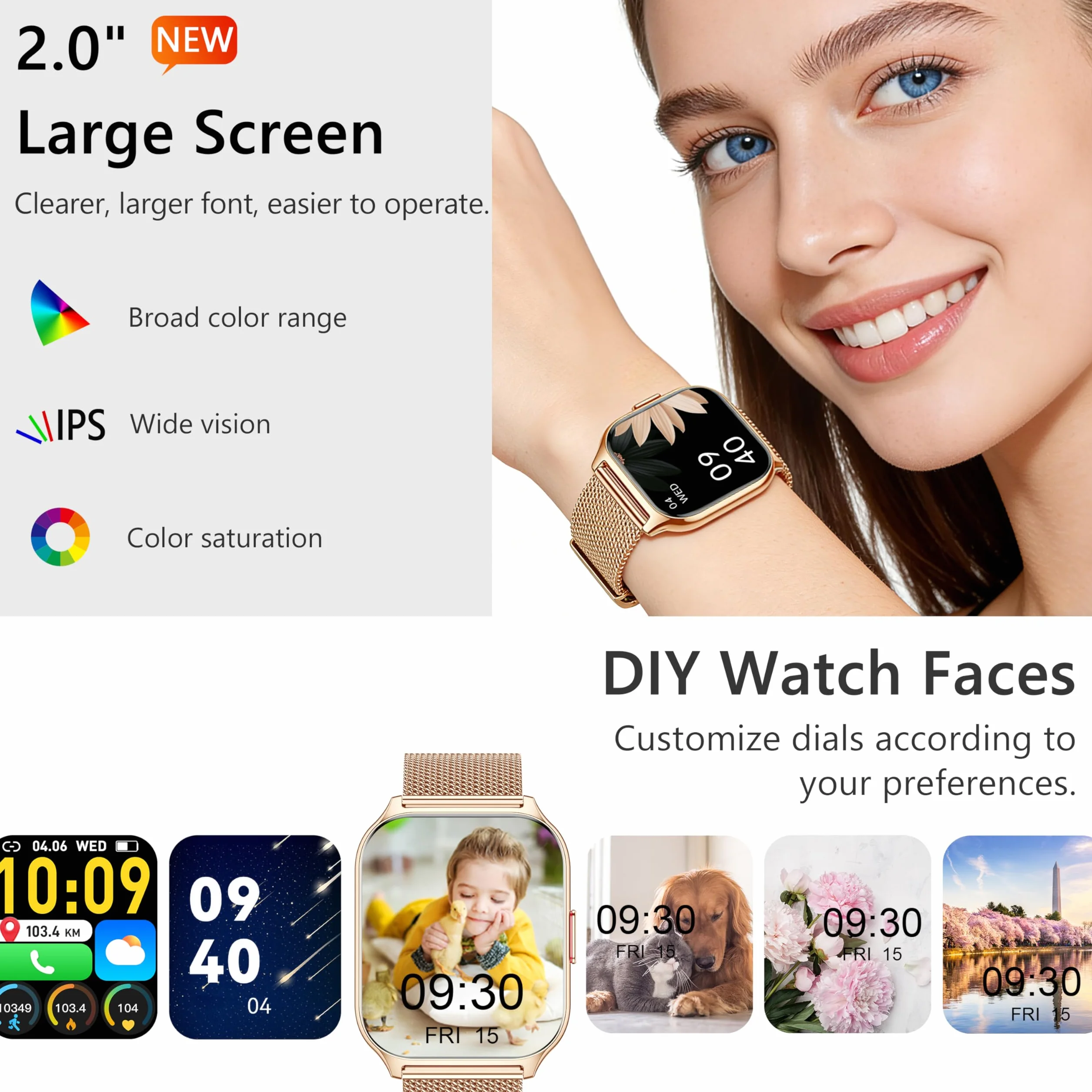 Smartwatch, odbieranie, nawiązywanie połączeń, 2-calowy smartwatch dla mężczyzn i kobiet, zegarek fitness z ciśnieniem krwi, monitorem snu, licznikiem kroków, ponad 110 sportów, smartwatche