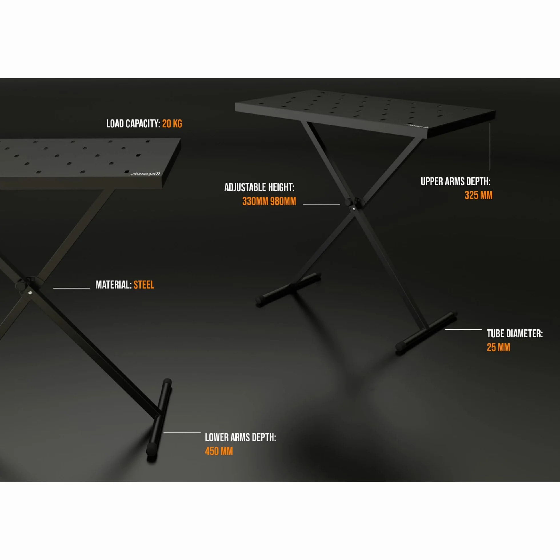 Audibax Onyx 200 Wielofunkcyjny stojak na fortepian lub klawiaturę, kontroler Midi, mikser DJ lub instrument perkusyjny - Stół do laptopów i syntezatory stojaków - Regulowana wysokość