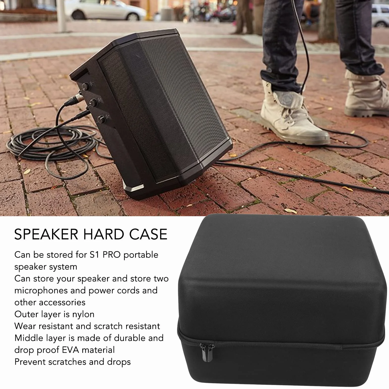 Twardy futerał na głośnik Bluetooth Wytrzymały futerał podróżny do głośnika S1 PRO Osłona ochronna z uchwytem i paskiem Czarna 36x30x24cm