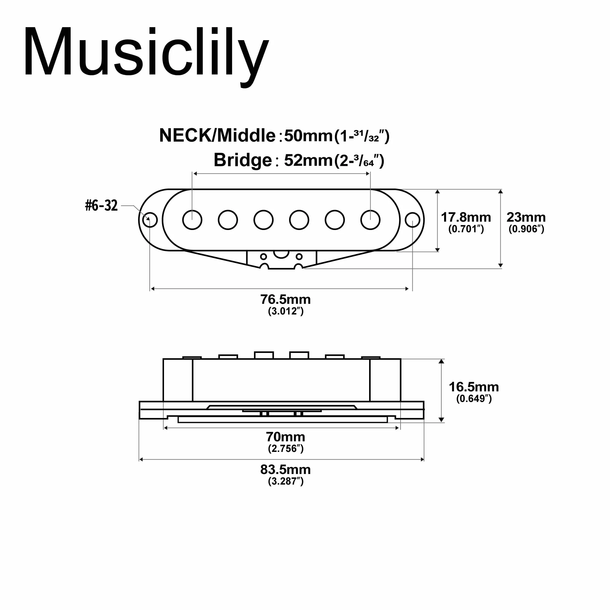 Musiclily Pro ST-50S Staggered Alnico 5 Single Coil Pickups Set do Gitary Elektrycznej Strat Czarny