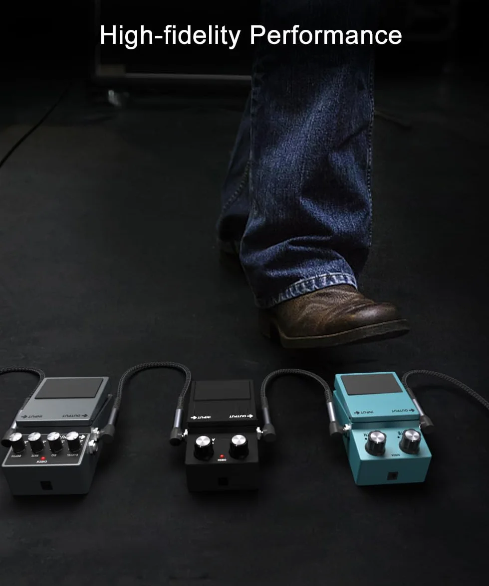 Elebase Zestaw kabli gitarowych, 6 sztuki, 0,15 m, 6,35 mm, wtyk 1/4 cala, kabel do instrumentów, pedalboardów, nylonowy oplot, kabel audio z ekranowaniem, miedź TS, do efektów gitarowych