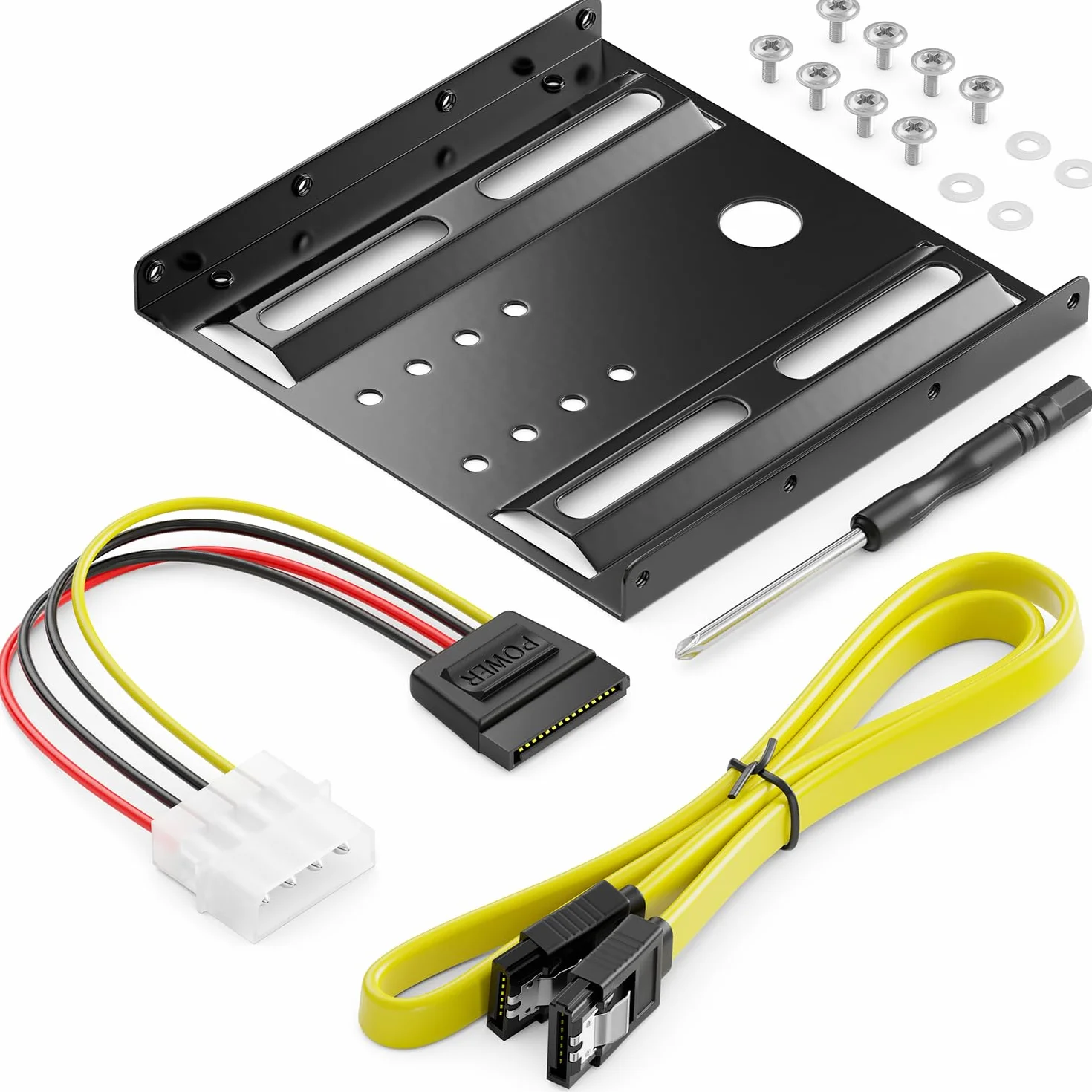 deleyCON Rama Montażowa dla Dysków Twardych 2,5" Adapter Dysków SSD do 3,5" Zdejmowana Rama Uchwyt Montażowy Szyny w Tym Śruby Adapter Zasilania Kabel SATA i Śrubokręt - Czarny
