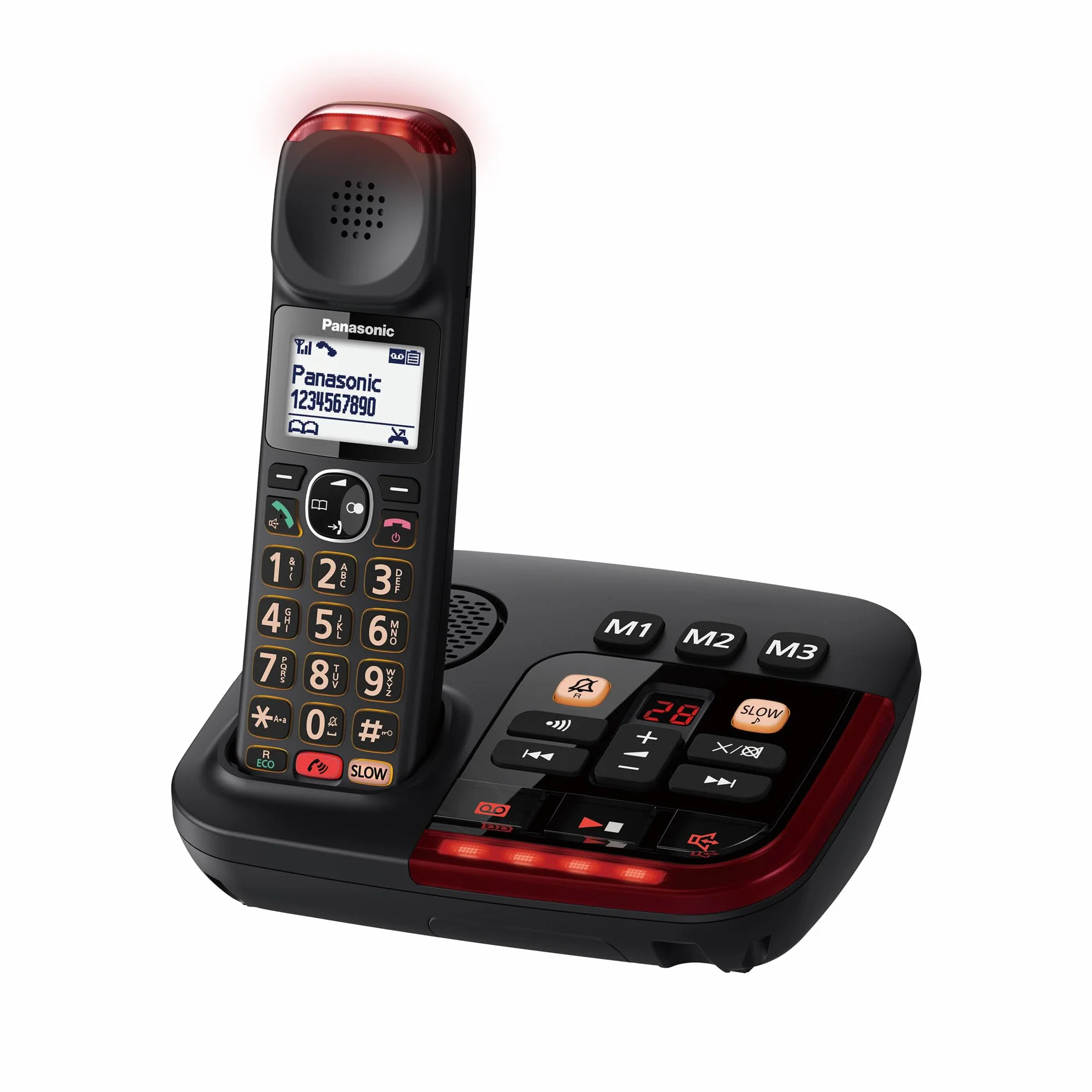 Panasonic KX-TGM420 Bezprzewodowa cyfrowa odbierająca telefon, prosta podstawowa i słuchawkowa, LCD, głośna głośność, tryb powolnej rozmowy, kompatybilny z aparatami słuchowymi, blokuje niechciane