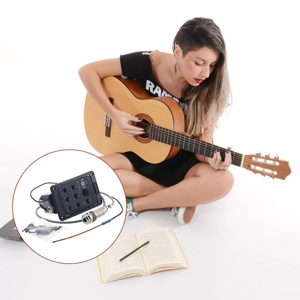 Przetwornik do gitary, przedwzmacniacz gitarowy EQ Tuner Piezo Pickup Beat Gitara Części Akcesoria