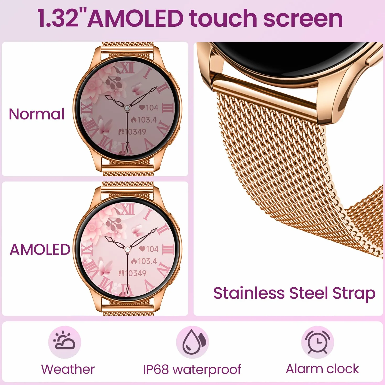 Smartwatch damski z funkcją telefonu, zegarek fitness, zegarek na rękę: 1,32" AMOLED Smart Watch z pulsometrem, monitorowaniem snu, licznikiem kalorii, zegarek sportowy IP68, wodoszczelny, zegarek