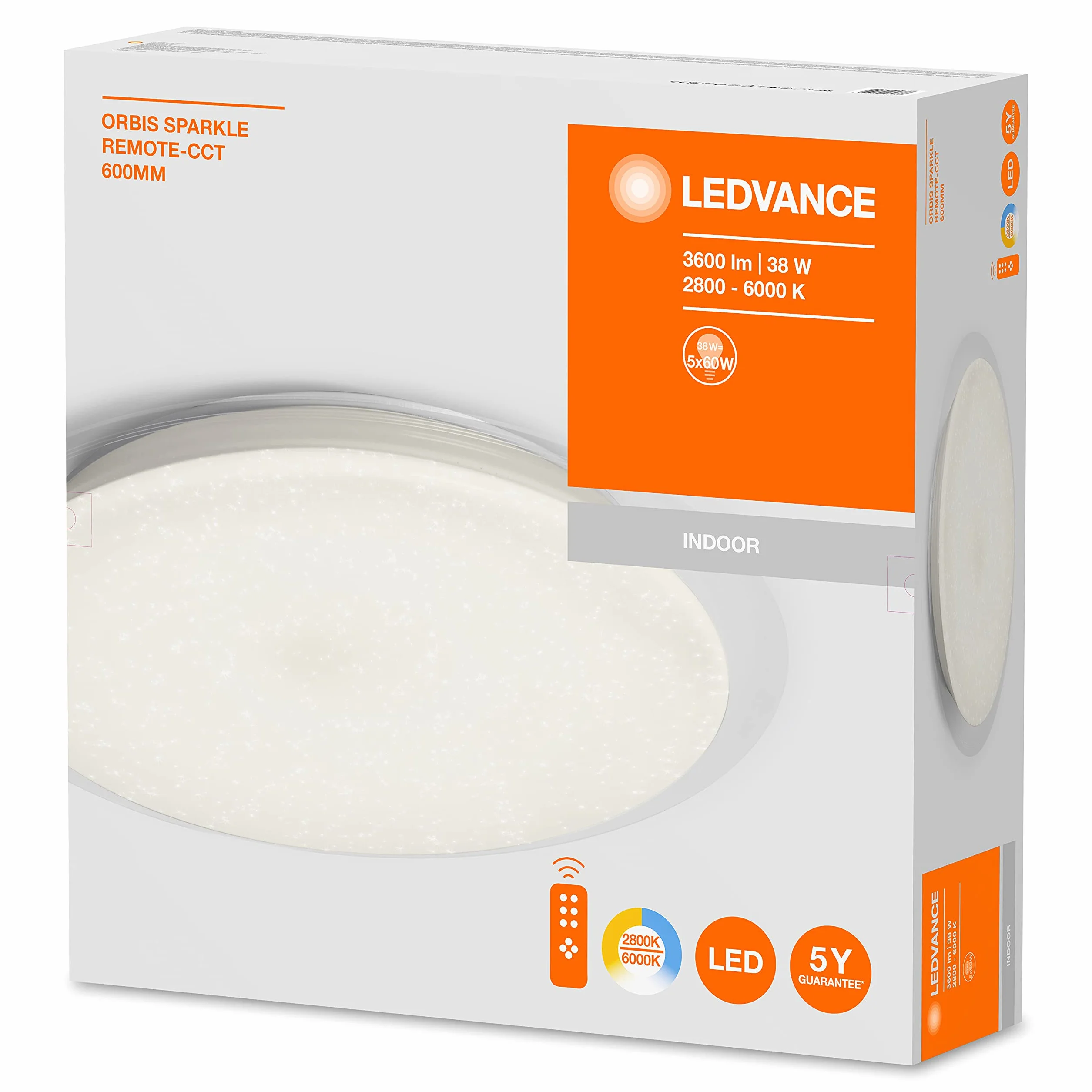 LEDVANCE Oprawa ścienna i sufitowa LED: for sufit, ORBIS® Sparkle / 38 W, 220…240 V, kąt rozsyłu światła: 120°, Ciepły biały/Zimna biel/Daylight, 2800…6000 K, materiał: aluminum, IP20