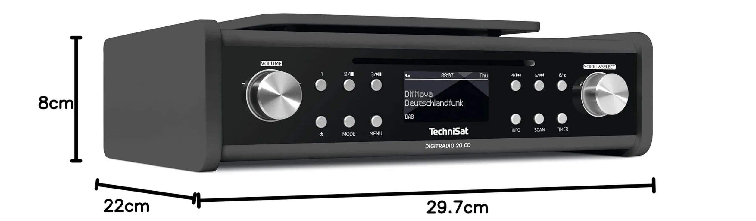 TechniSat Digitradio 20 CD – nowoczesne i kompaktowe radio do kuchni i łazienki DAB+ (radio podszafkowe FM z odtwarzaczem CD i zegarem)