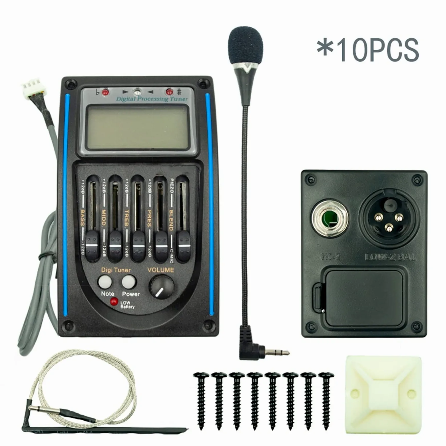 10 SZTUK 5-pasmowy Przedwzmacniacz Gitary Akustycznej EQ 5-zakresowy Korektor EQ Pickup Tuner LCD Z Mikrofonem Wymiana przetwornika gitary