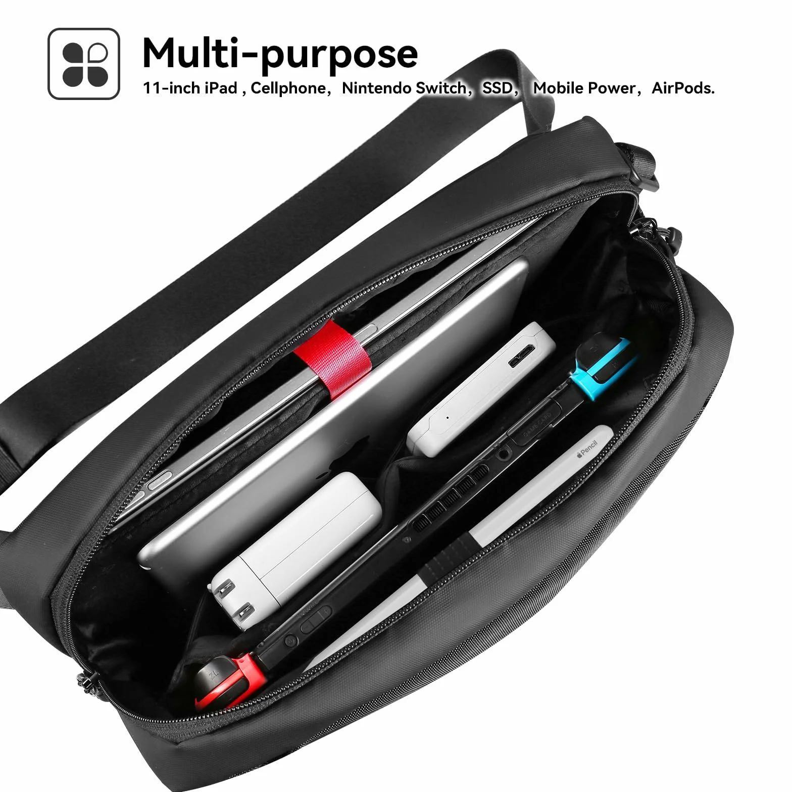 Smatree Crossbody torba na ramię do iPada Pro 11" / iPad Air 10,9", torba listonoszka na akcesoria elektroniczne, lekka, wodoodporna torba do przenoszenia