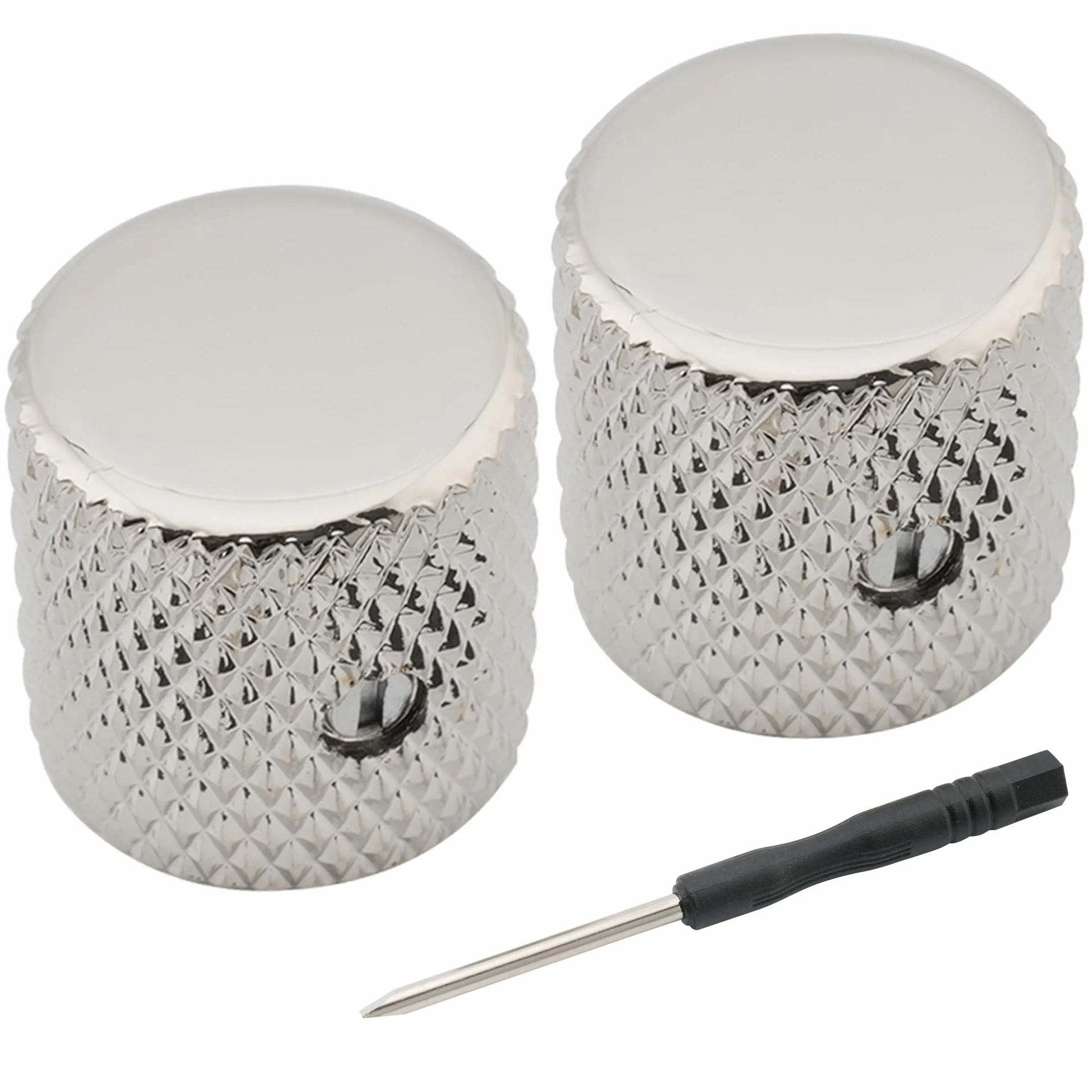 Musiclily Pro 1/4" Wciskane Stalowy Gałka Dome Flat Top na śrubkę Złącze Uniwersalny do Gitar Elektrycznych i Basowych, Nikiel(2 szt.)