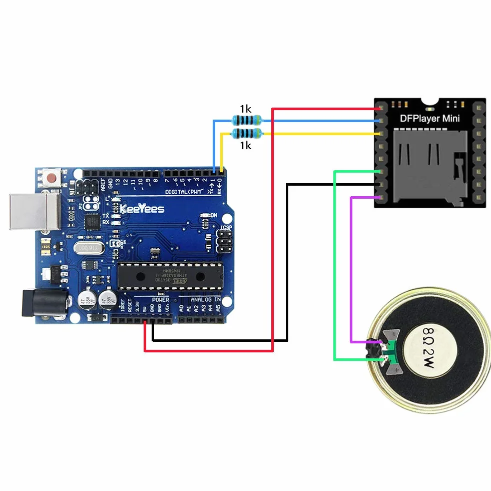 Mini odtwarzacz MP3 DFPlayer moduł z metalową obudową okrągłe głośniki 2 W 8 omów do DIY kompatybilny z Arduino