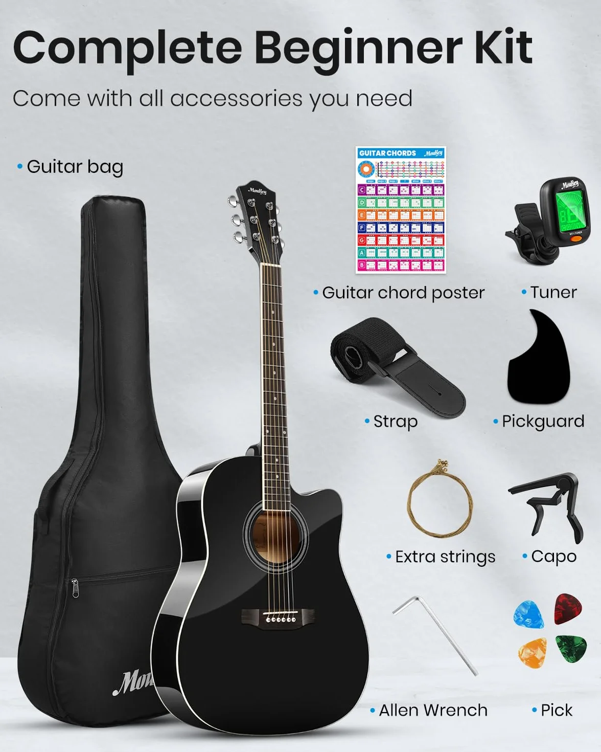 Moukey MBG-01 Basswood 41 cali gitara czarna